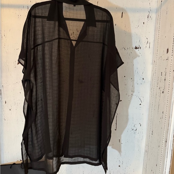 Sheer V Neck button down bathing suit cover up - Picture 2 of 4